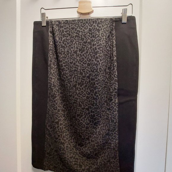 DENVER HAYES Black/Grey Stretch Pencil Skirt w/Animal Print Front Panel - Medium - Picture 3 of 9